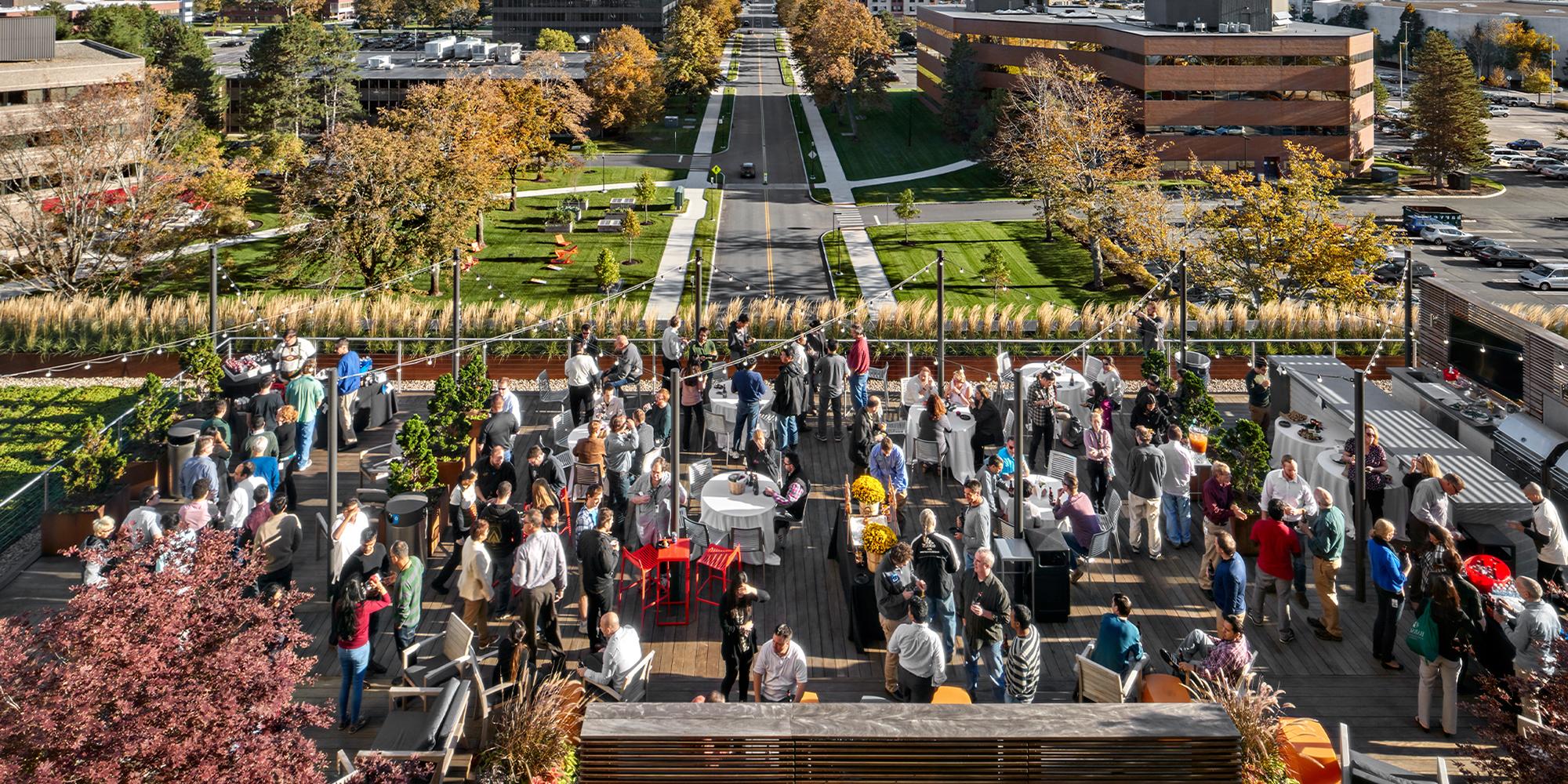 The District corporate office park outdoor open space and rooftop terrace, Burlington